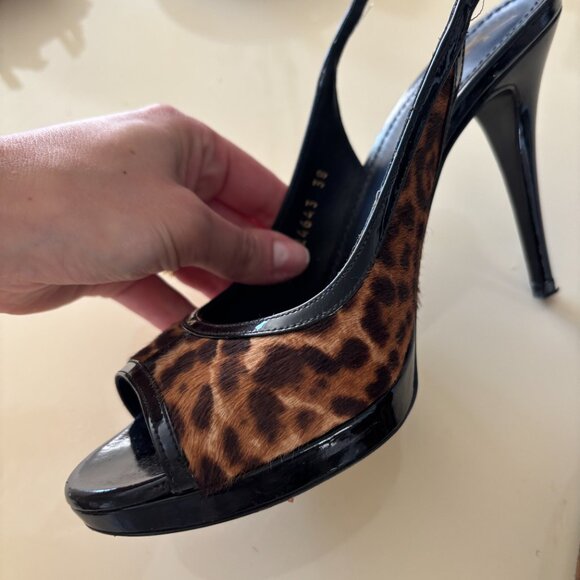 Saint Laurent Leopard Calf Hair Leather Slingback Platform Heels – Size 38 - Picture 9 of 11